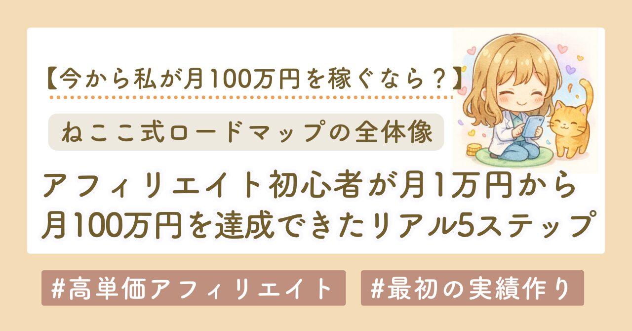 アフィリエイトで月１→１００万稼ぐ５ステップ