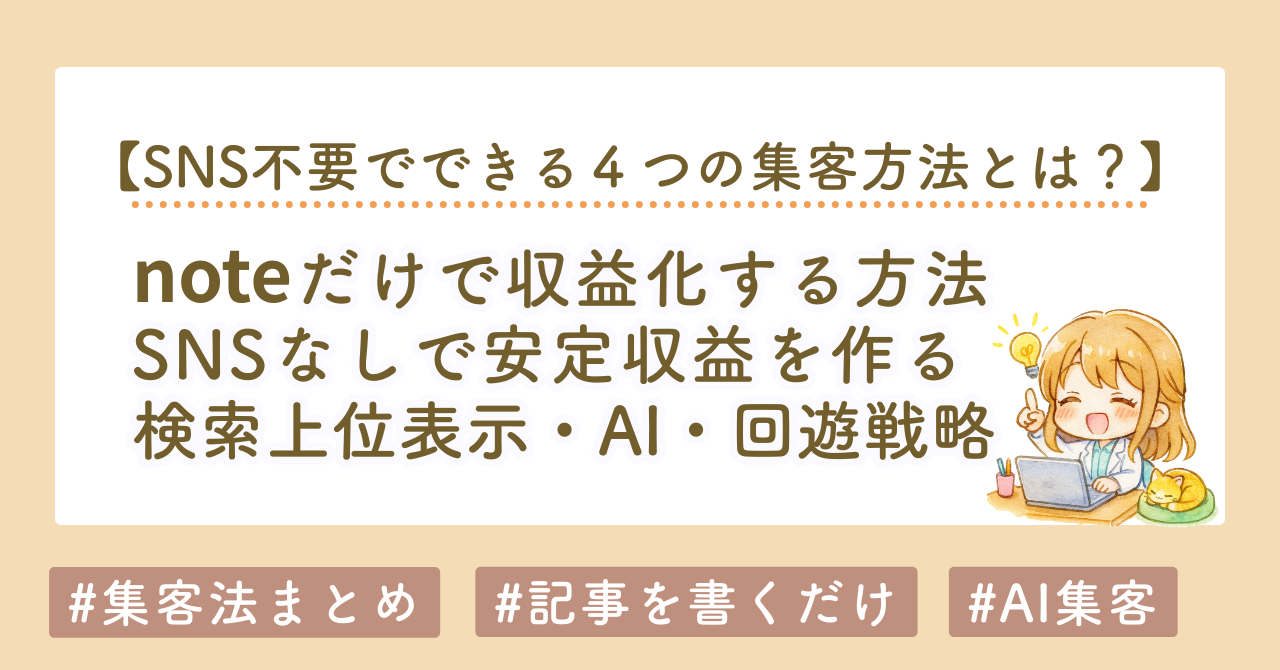 noteだけで収益化する方法｜SNSなしで安定収益を作る検索・AI・回遊戦略